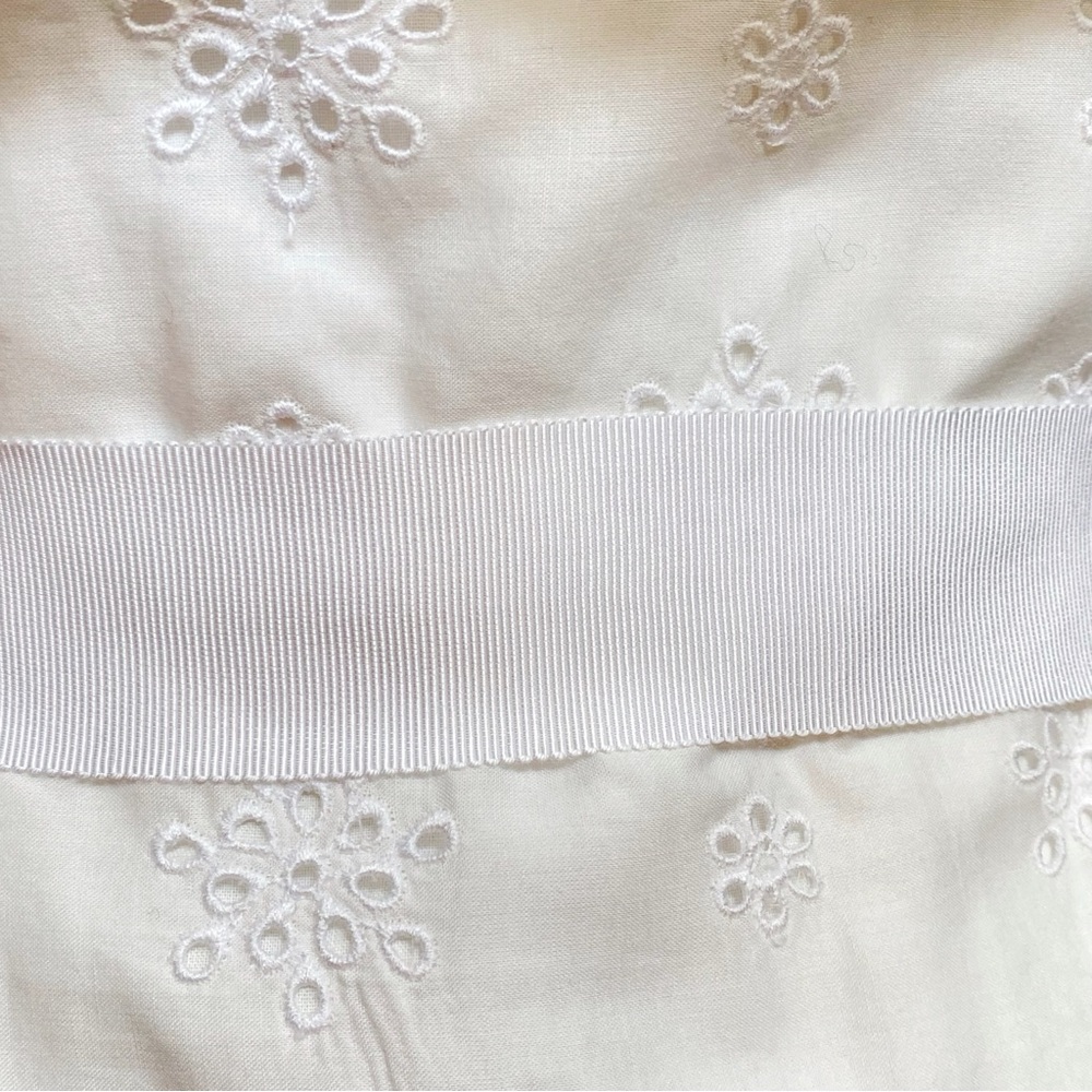 MILLY all white cotton strapless ruffle eyelet lace waist belt fitted dress - Picture 6 of 13